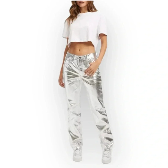 Good American Good Icon Metallic Faux Leather Pants Size 2/26 - Picture 1 of 9